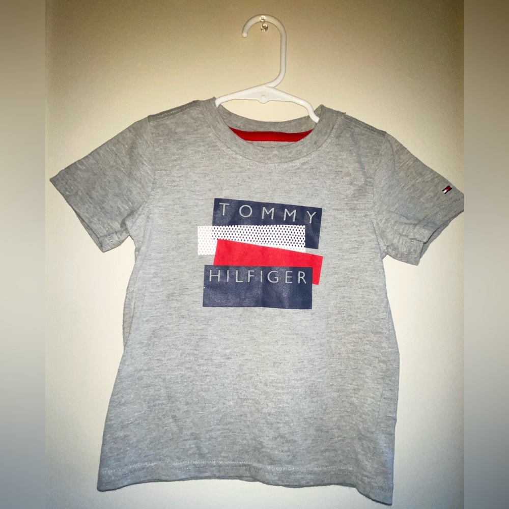 Gray TH Short Sleeve T-Shirt with Red White & Blue graphics